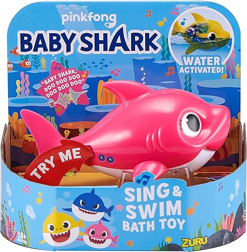 Robo Alive Junior ZURU - Juguete de baño para cantar y nadar a pilas Baby Shark (rosa) (embalaje personalizado)