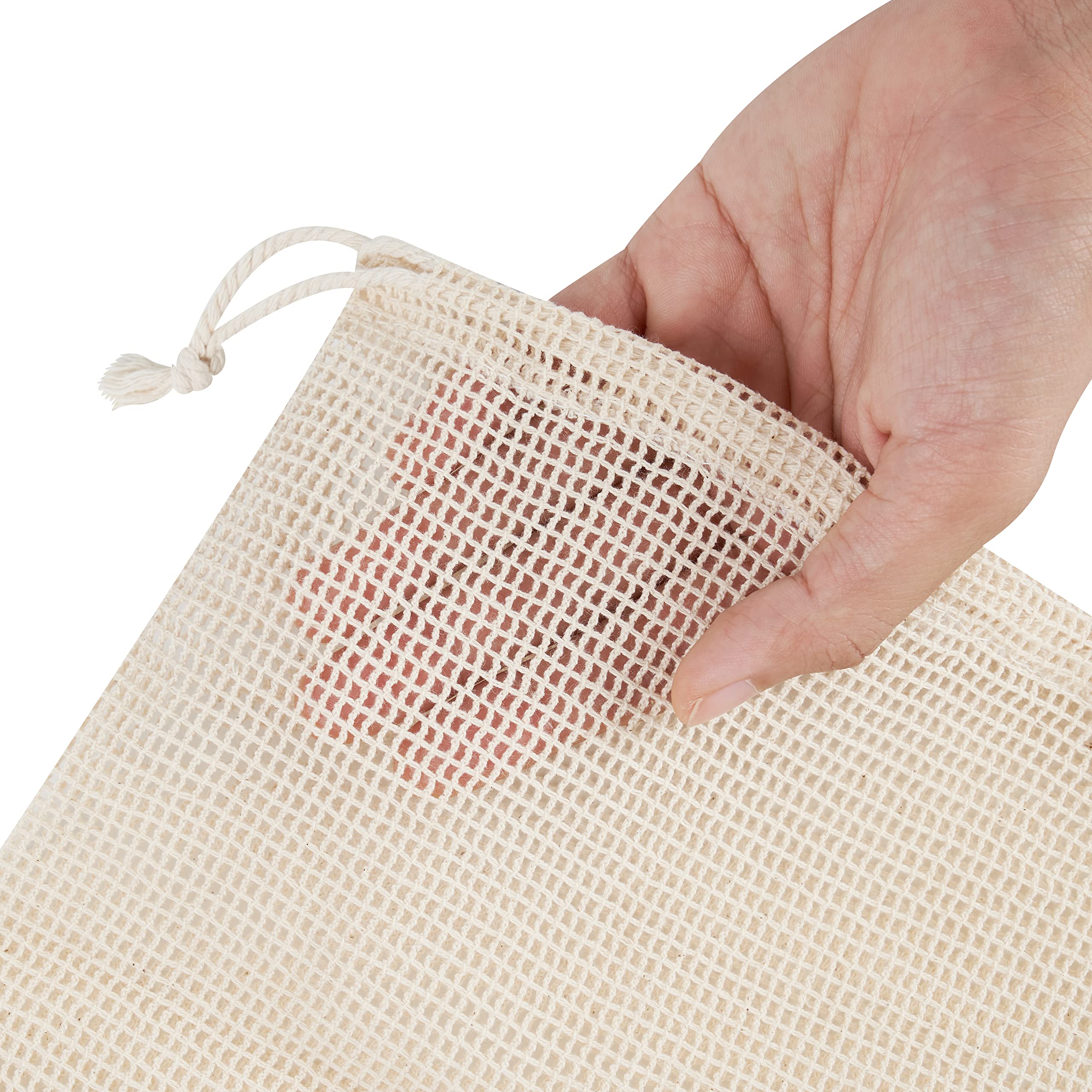 PALTERWEAR Bolsas de Malla 100% algodón Natural con Doble cordón para Hierbas, Frutos Secos, Frutas, Verduras, 20,3 x 25,4 cm, 5 Unidades
