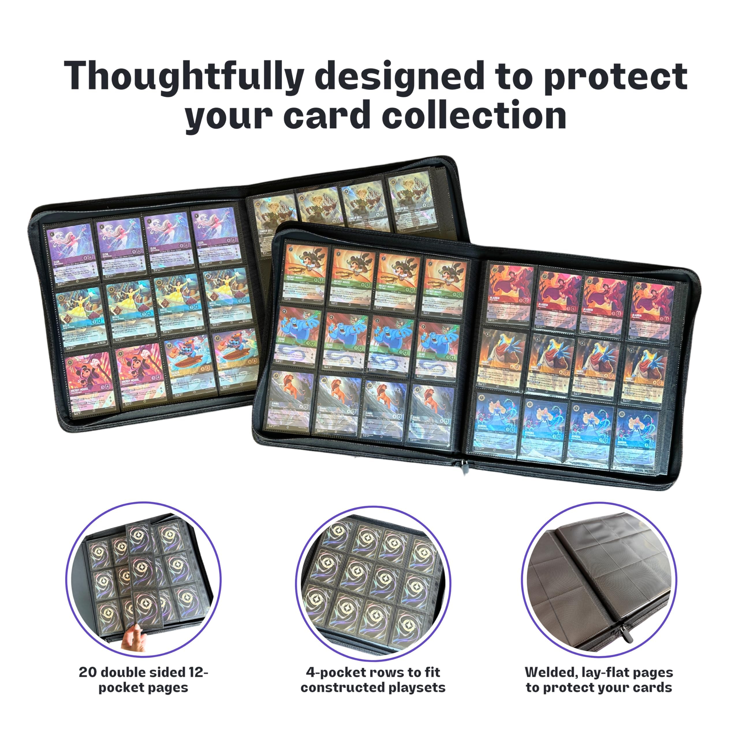 Premium Silly Bear Emporium Lorcana Lore Book Themed 480 Side-Loading Pocket Binder for TCG Trading Cards | Compatible with Lorcana, Yugioh, One Piece, Pokemon, Magic | 12 Pockets Per Page (White)