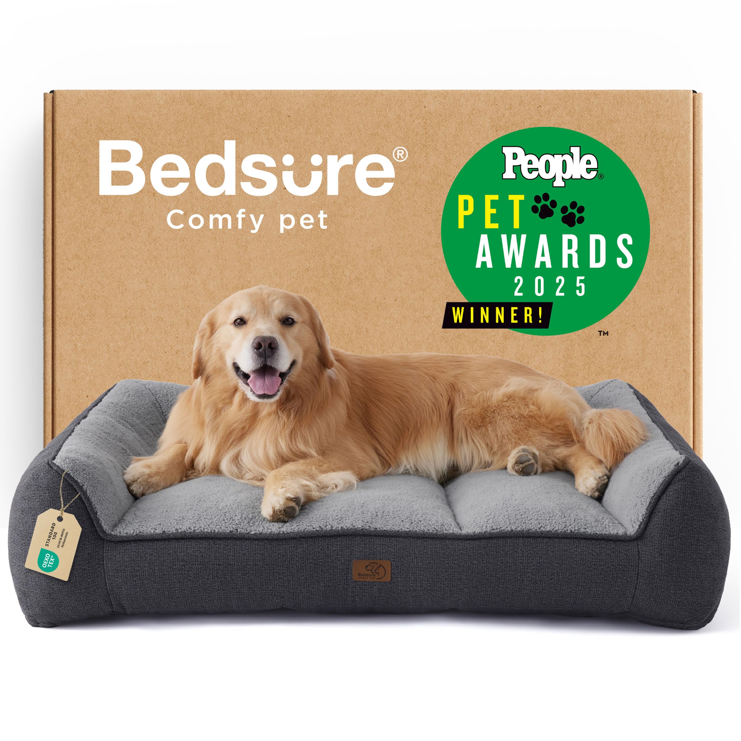 Photo 1 of *** dirty needs to be washed*** Bedsure SupportMax™ XL Plus Orthopedic Dog Beds Large Sized Dog - Extra Thick Supportive Dogs Couch with Waterproof Washable Cover, Jumbo Pet Sofa with Soft Sherpa and Nonskid Bottom, Grey, 48"