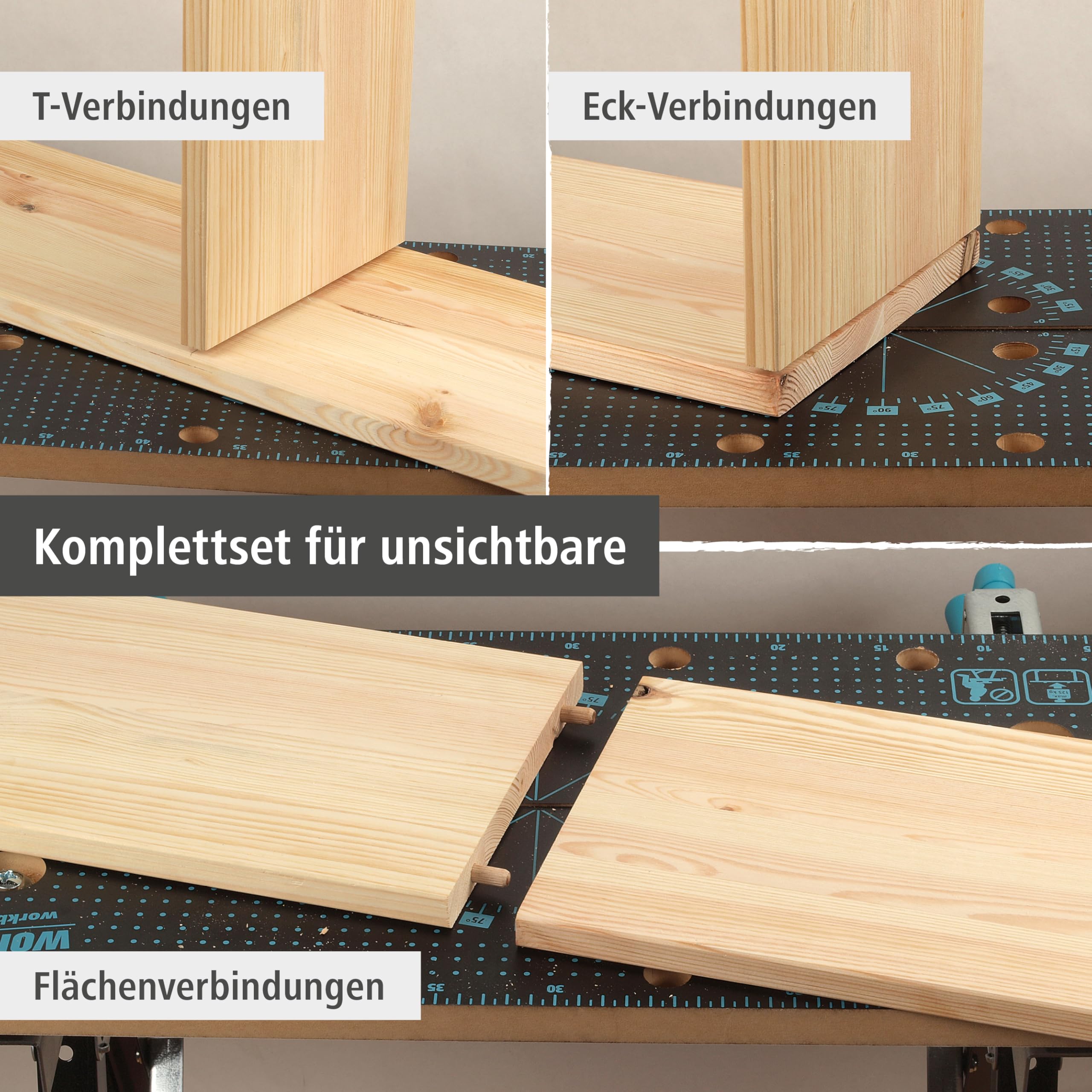wolfcraft Meisterdübler-Set 78-teilig Holzdübel 6/8/10 mm - für Möbelbau | Bohrschablone für Holzverbindungen 12-30 mm, inkl. Bohrer Ø 6, 8 & 10, Dübel, Dübelfixe, Tiefenstopps & Holzkleber - 4645000