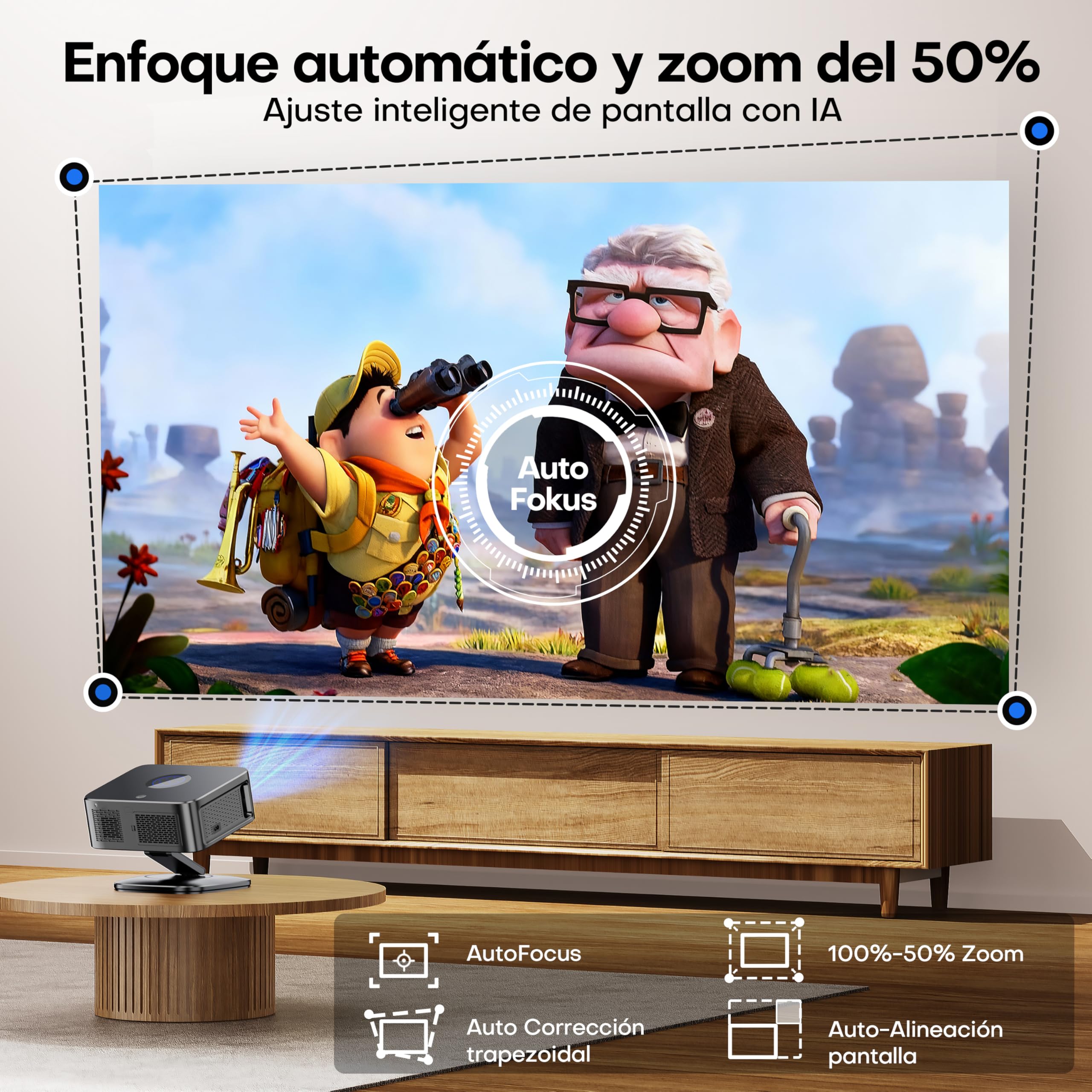 Proyector 4K【1500 ANSI/Google TV/Netflix Oficial】 Horlat 38000Lúmenes Proyector Portatil, Gira 360 °,Full HD 1080P Nativo, WiFi6 &Bluetooth 5.3, Control de Voz Projector en Casa/Exterior