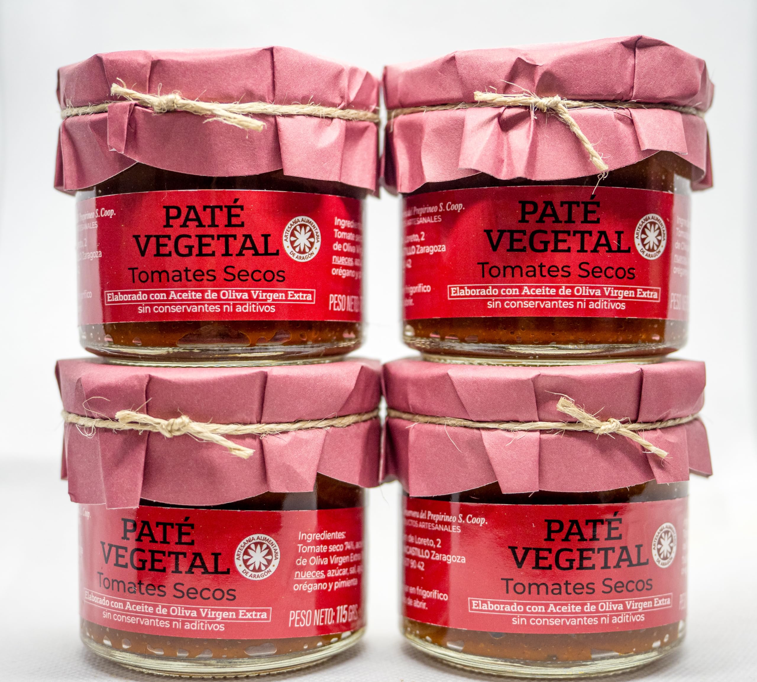 Paté de Tomate Seco (Pack 4 x 115g) - Nuestro mejor Paté de Tomates Secos Artesana par Untar- Aperitivo Gourmet Vegano - Ideal para Tostadas, Pasta y Tapas