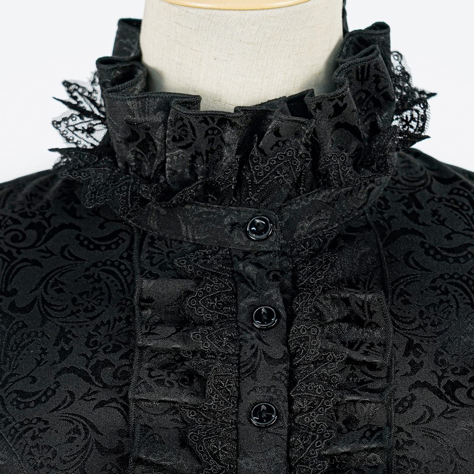 Camicia Vittoriana Medievale da Donna Stand Collare Manica Flare Gotico Steampunk Corte Camicia Top