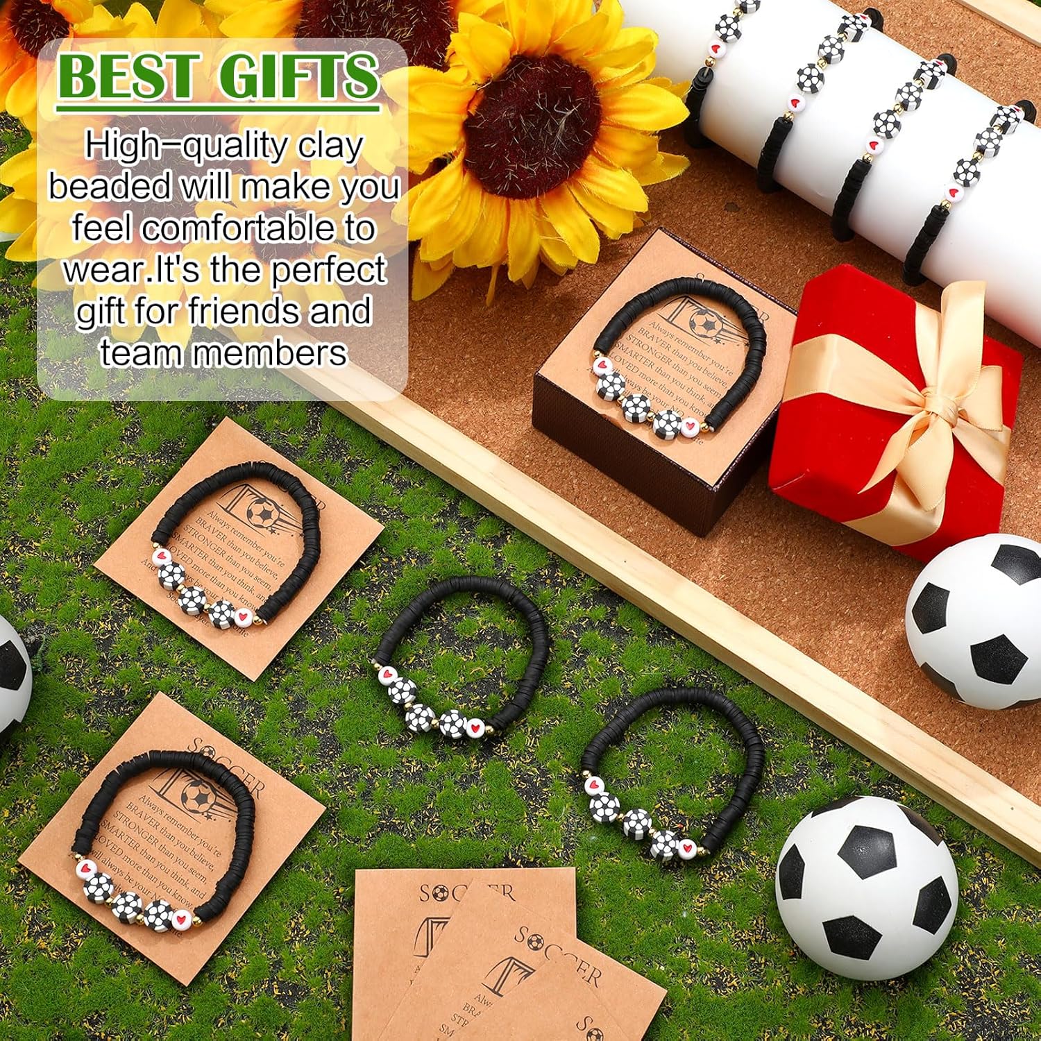 20 Set Soccer Bracelets Team Gift Bulk Adjustable Sport Bead Ball Charm Bracelet with Inspirational Card for Sport Soccer Ball Team Lovers Players Gifts Birthday Party Favors - Image 3