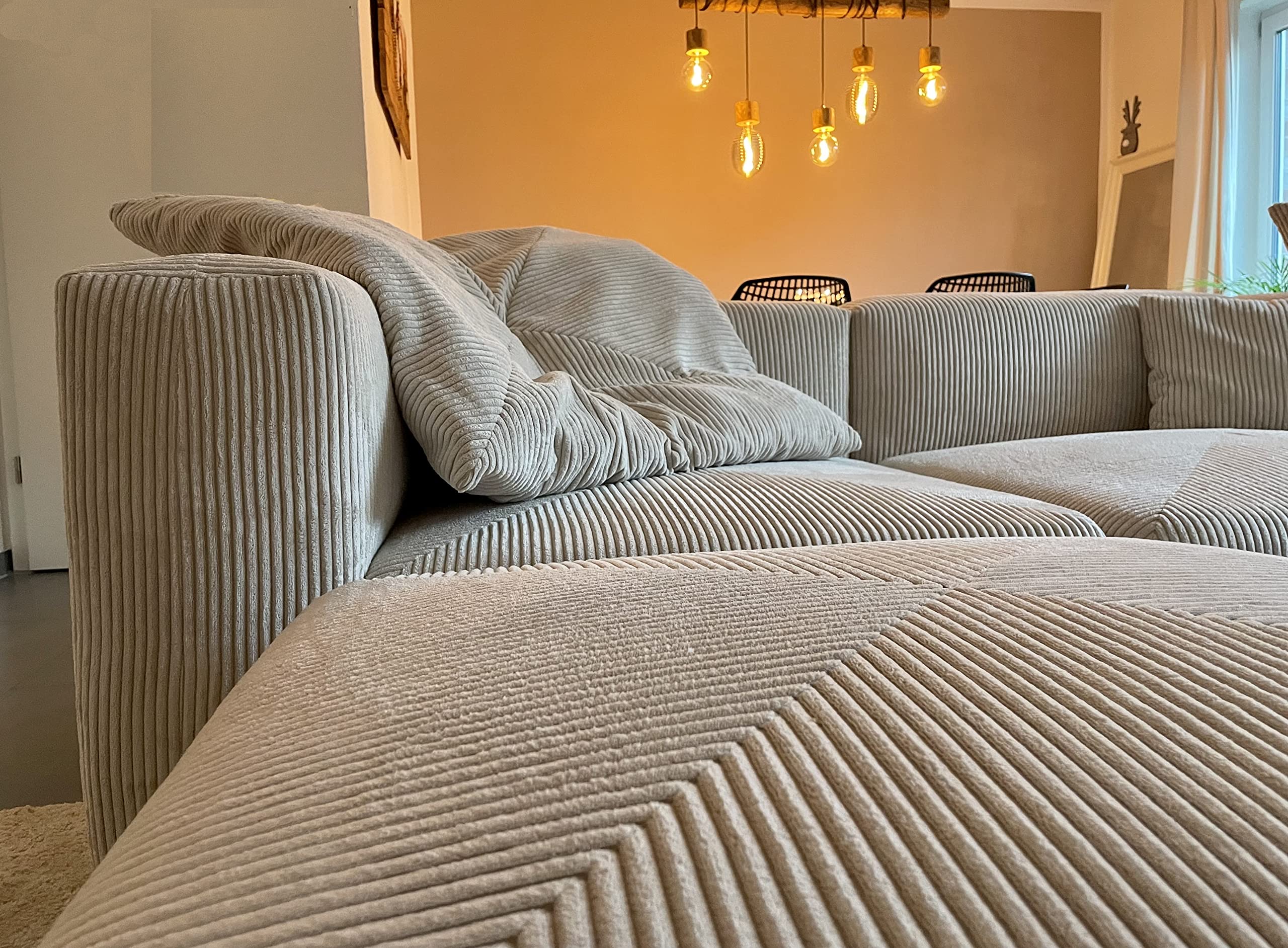 DOMO. collection Ecksofa Malia, L-Form, 4 Module, Beige | Modulares Cordsofa in L-Form, 4 Module mit 2 Ecksesseln, Sessel und Hocker für flexible Wohnlösungen, 301 x 193 cm