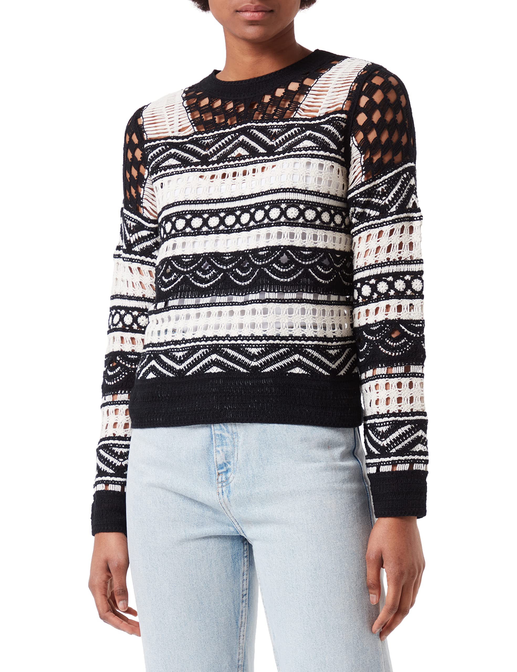 Desigual Damen Jers_stripes Pullover, Schwarz, S EU