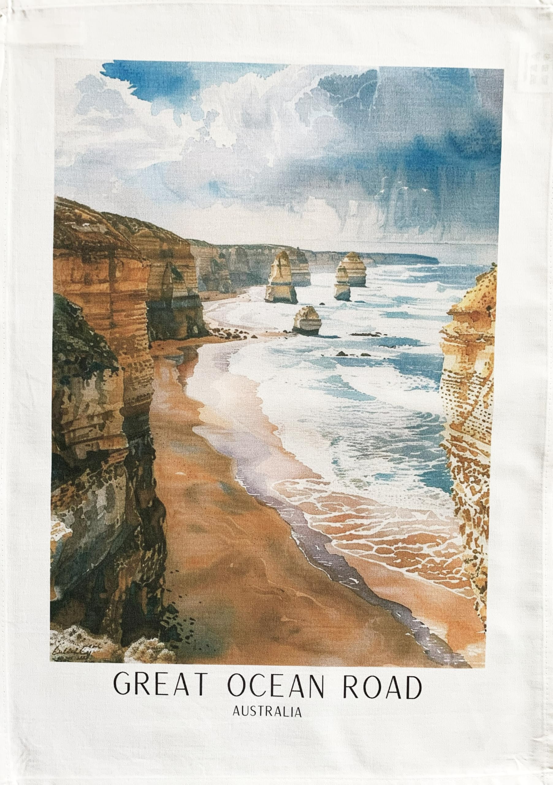 Half A Donkey White Great Ocean Road Large Cotton Tea Towel