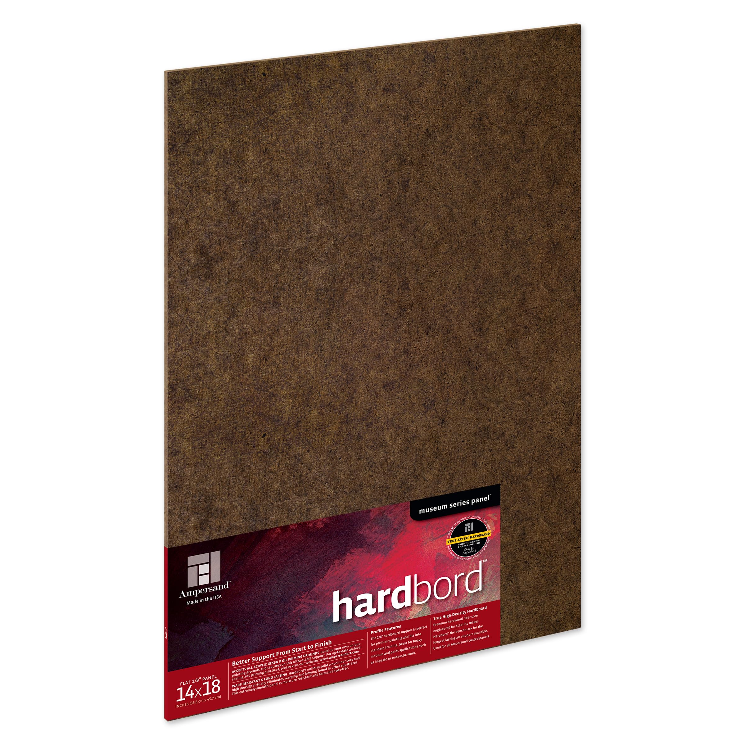 Ampersand Art Supply Hardboard Wood Painting Panel: Museum Series Hardbord, 14" x 18", 1/8 Inch Flat Profile