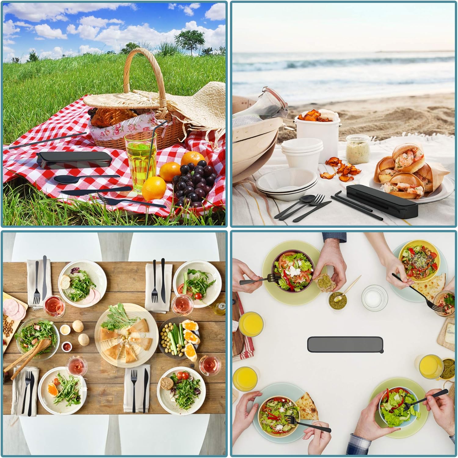 Hоttеѕt Sаlеѕ A&R CO. Travel Utensils set with Case - Reusable Silverware set for Travel, Camping- 6 Piece Including Knife, Fork, Spoon, 2 Straws, Cleaning Brush (Black)