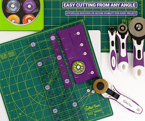 Miniatura 6 de The Quilted Bear Alfombrilla de corte giratoria de 7 x 7 pulgadas, alfombrilla de corte cuadrada autocurable de 360 con innovador mecanismo de