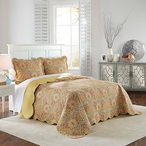Waverly Swept Away Modern Farmhouse Paisley - Juego de edredón reversible de 3 piezas, tamaño KingCal King, color bayas