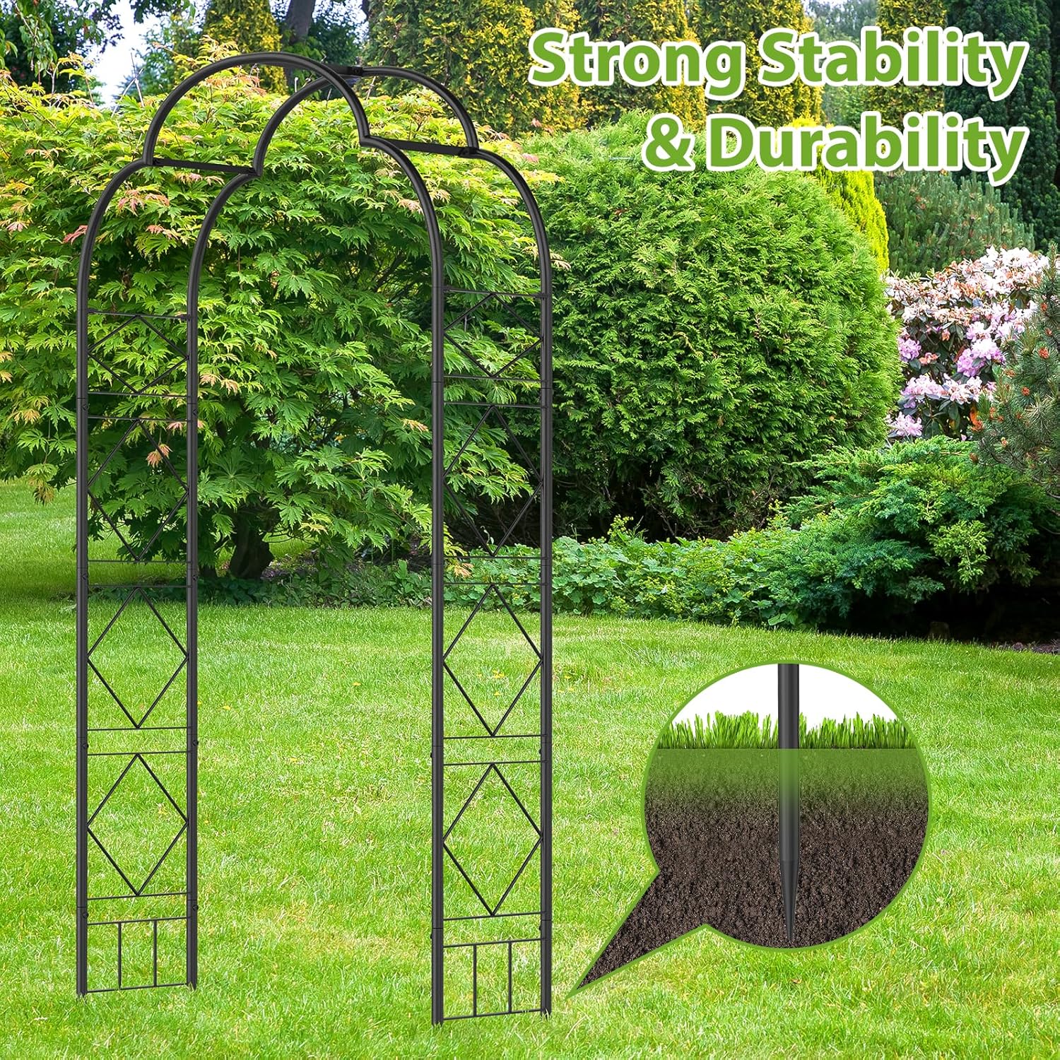 Metal Garden Arch 92.9 Inch,Outdoor Metal Trellis Arbor Backdrop Stand for Climbing Plants Roses Vines, Decorative Wedding Arch for Party Ceremony Anniversary Party Valentine Birthday
