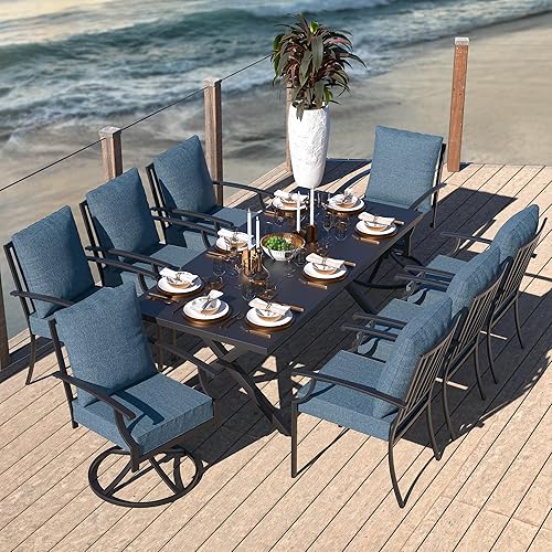 Miniatura 26 de Kullavik Juego de 15 muebles de comedor para exteriores, juego de muebles de ratán para patio, mesa de comedor y sillas con 12 sillas y cojines,