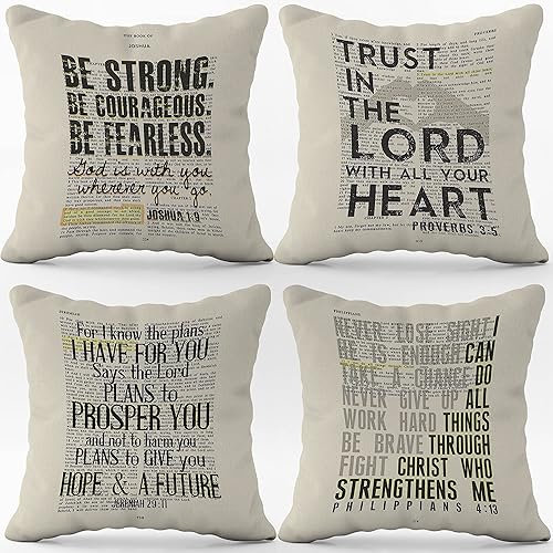 (RB) Inspiring Scripture Art - Juego de 4 fundas de almohada vintage de 18 x 18 pulgadas, decoración cristiana, regalo cristiano, regalos de