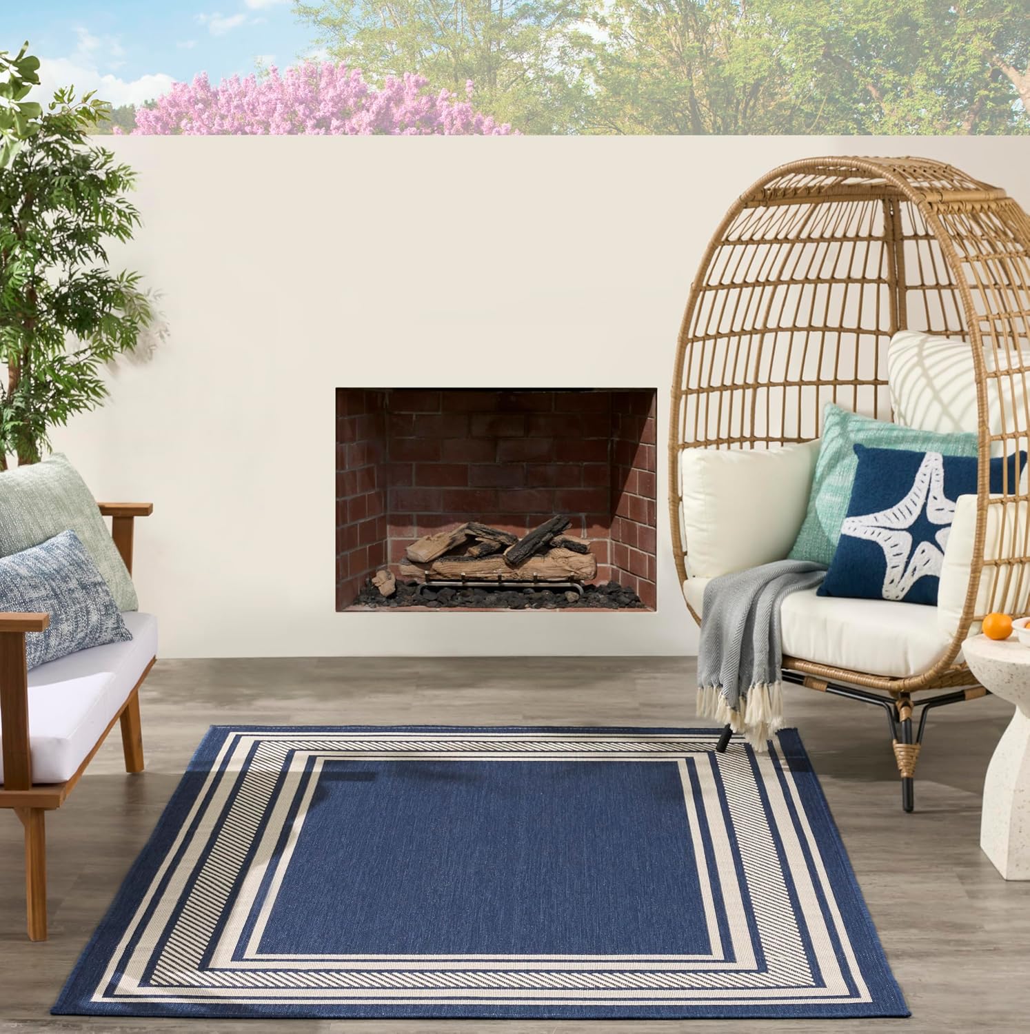 Nourison Home Horizon Indoor/Outdoor Navy 4' x 6' Area Rug - Easy Clean, Non Shedding, Bed Room, Living Room, Dining Room, Kitchen (4' x 6')