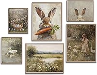 Gschupy 6pcs Vintage Bunny Easter Wall Art - Rustic Rabbit Posters for Nursery Farmhouse Spring Decor 8x10 Unframed Prints