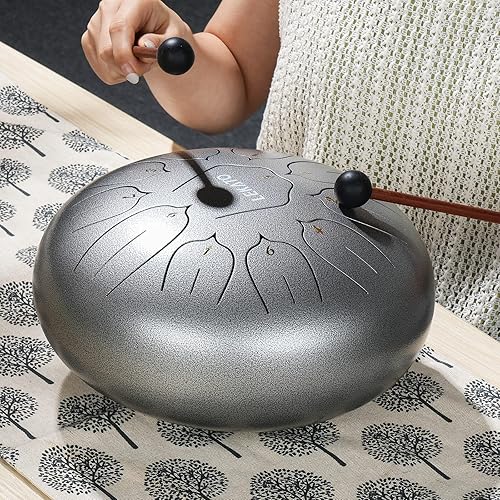 Miniatura 123 de LEKATO Tambor de lluvia para exterior, tambor de lengua de acero de 6 pulgadas, 11 notas, campanilla de lluvia de percusión para meditación, yoga