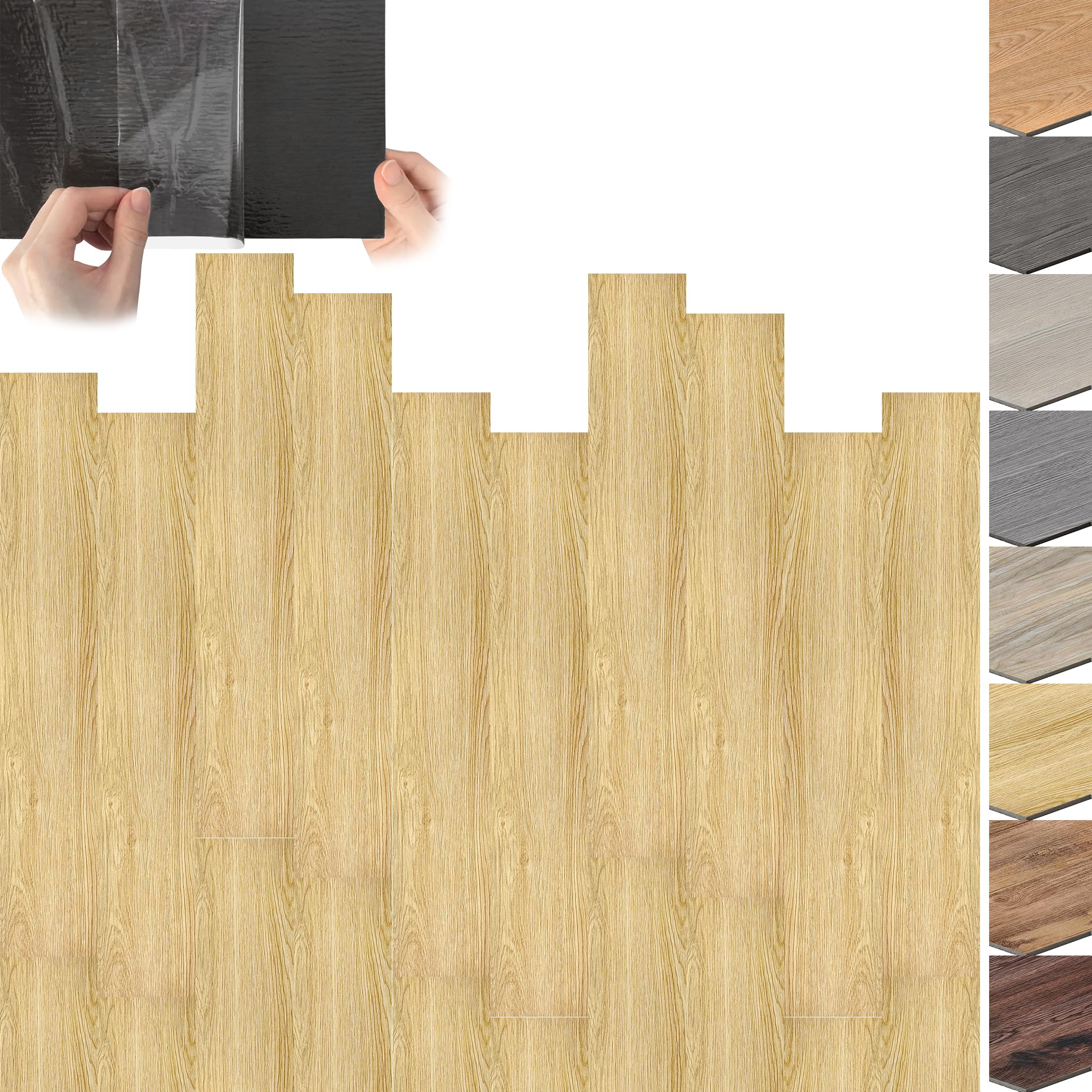 Suusolny 36 Stück Vinylboden PVC Bodenbelag 5 m², Selbstklebend Holz-Effekt Klebefliesen, Wasserfest & für Fußbodenheizung geeignet, Abmessung 91,44cm x 15,24cm x 2mm, Hellgelb