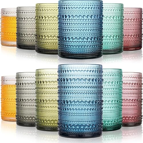 Miniatura 12 de Juego de 6 vasos grandes de hobnail para beber, cristalería vintage azul de 15 onzas, vasos de vidrio en relieve, vaso de agua, vasos altos para