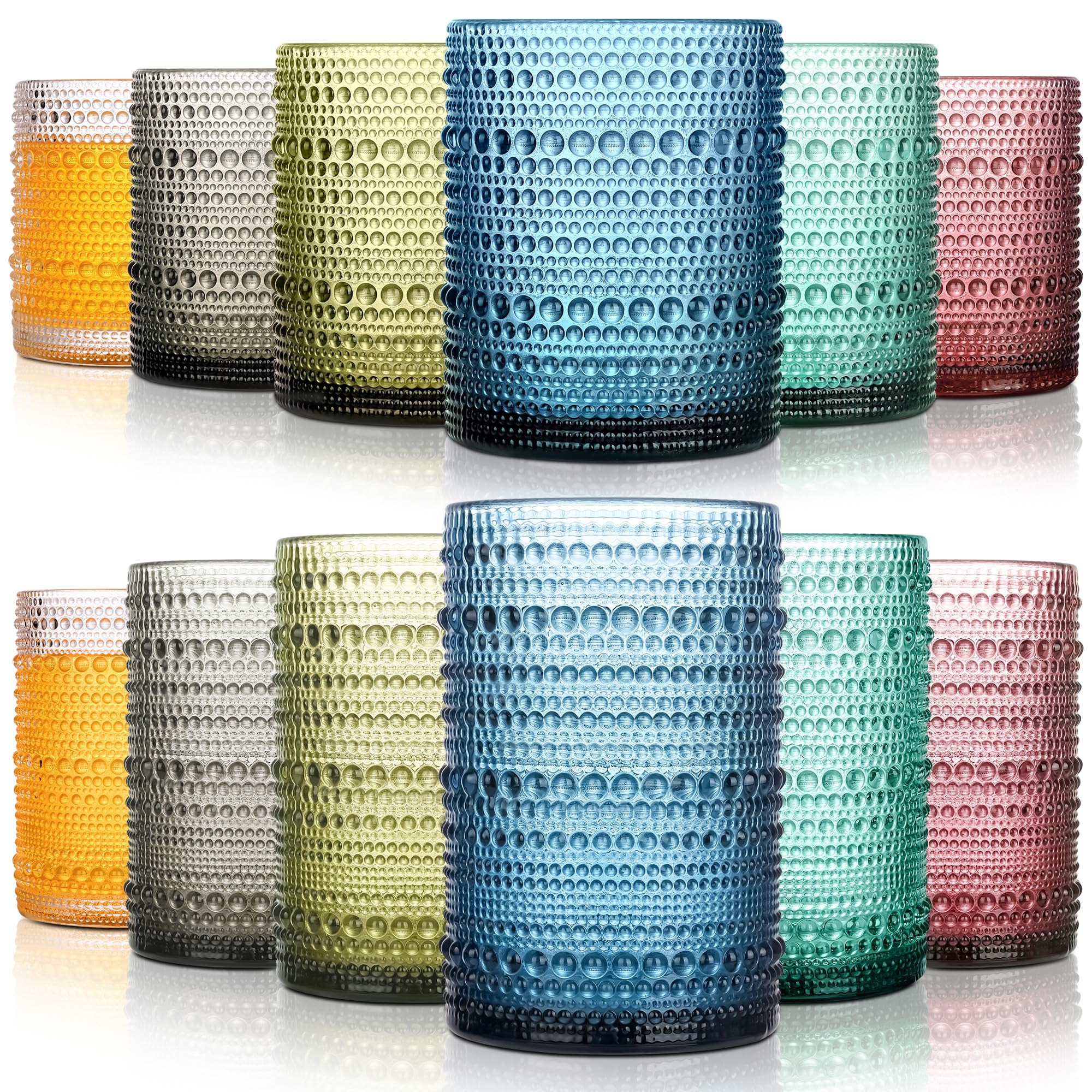 KMIGRUAN Colored Hobnail Drinking Glasses Set of 12
