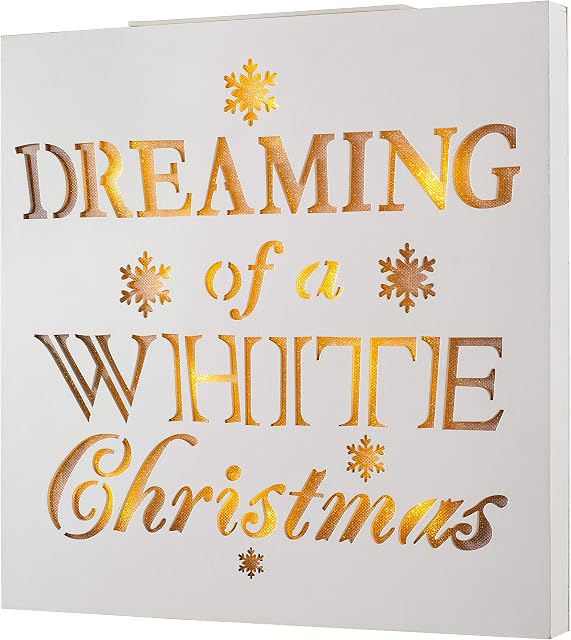 WeRChristmas Dreaming of a White Christmas Wooden Sign with 10 Warm LED Lights, 31cm