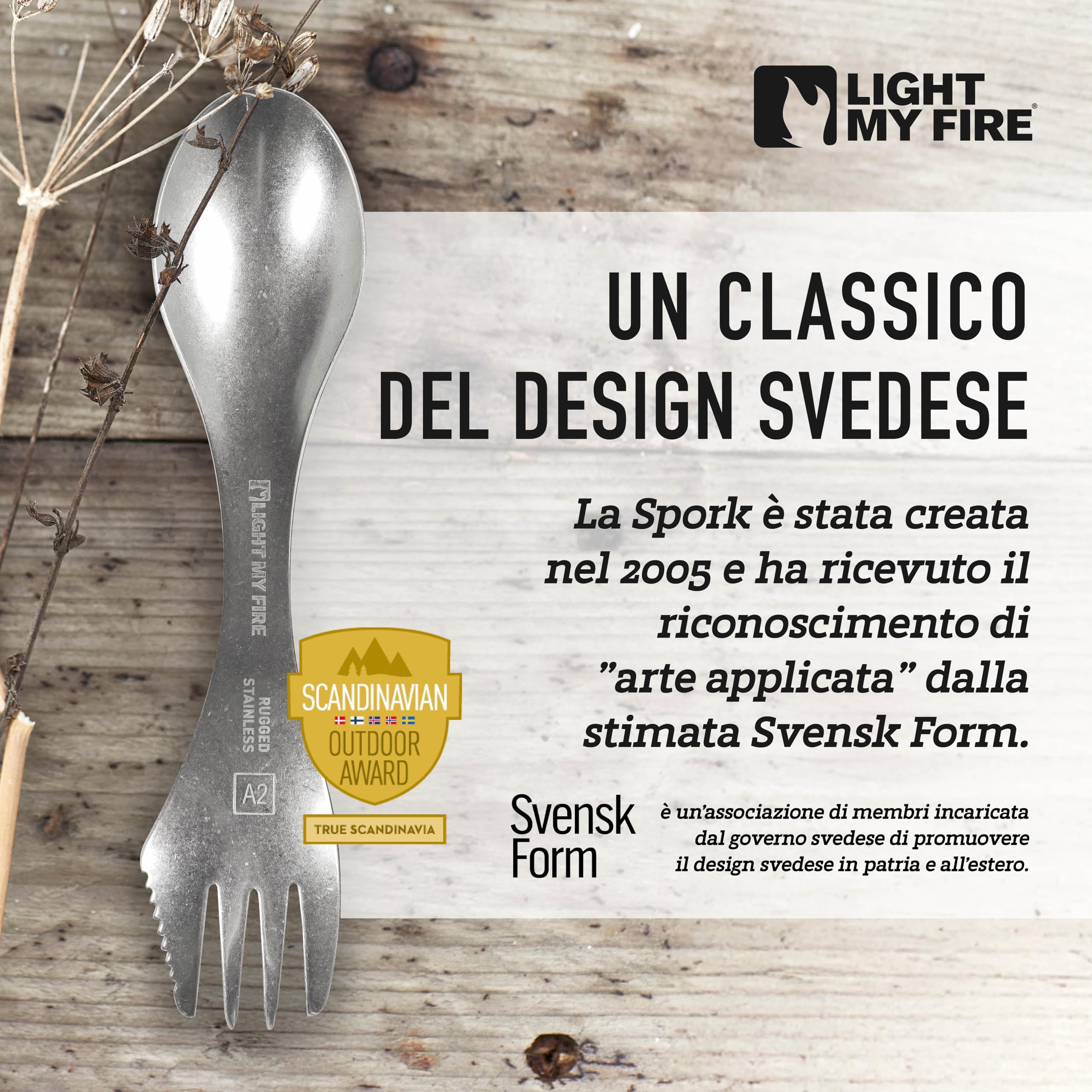 Light My Fire Sporks - Set di posate da campeggio 3 in 1 in acciaio inox grado 304, infrangibili, coltello, forchetta, cucchiaio, set di posate da viaggio, accessori da campeggio, attrezzatura di