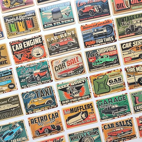 Paquete de 50 calcomanías retro para coche, panel comercial, para publicidad automática, sombrero duro, vintage, paquete de calcomanías mecánicas