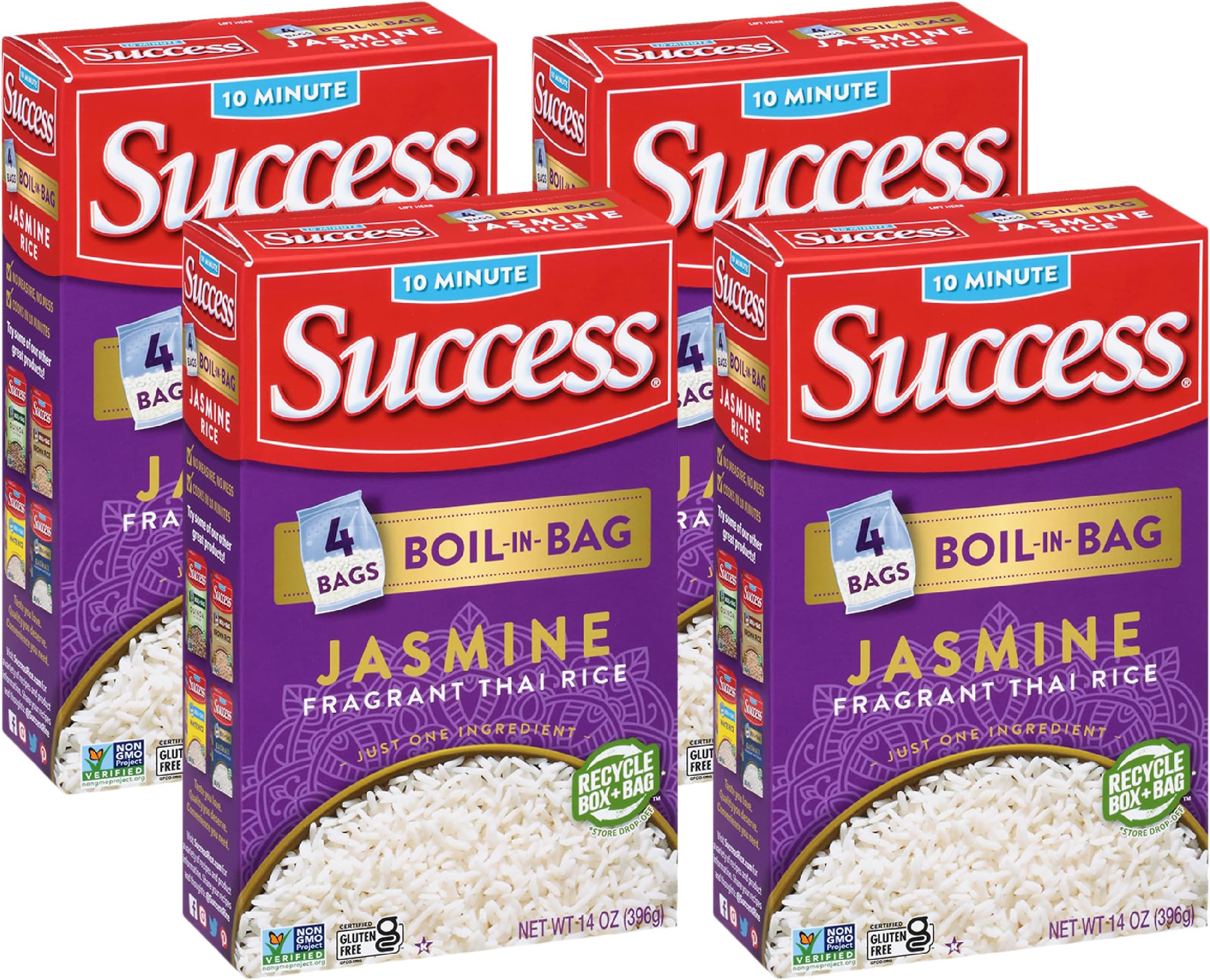 Success Boil-in-Bag Rice, Thai Jasmine Rice, Quick Rice Meals, 14-Ounce Box (Pack of 4)
