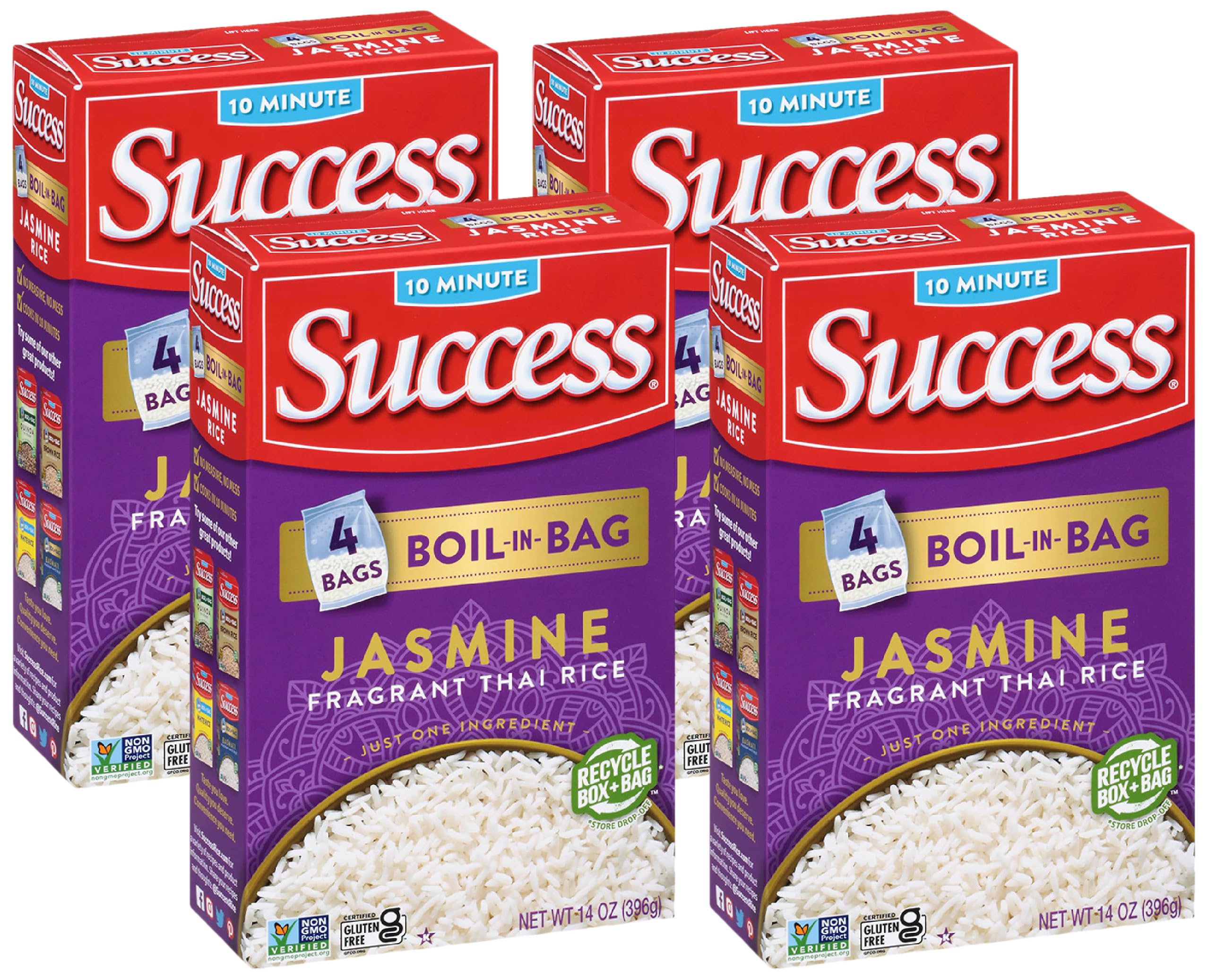 Success Boil-in-Bag Rice, Thai Jasmine Rice, Quick Rice Meals, 14-Ounce Box (Pack of 4)