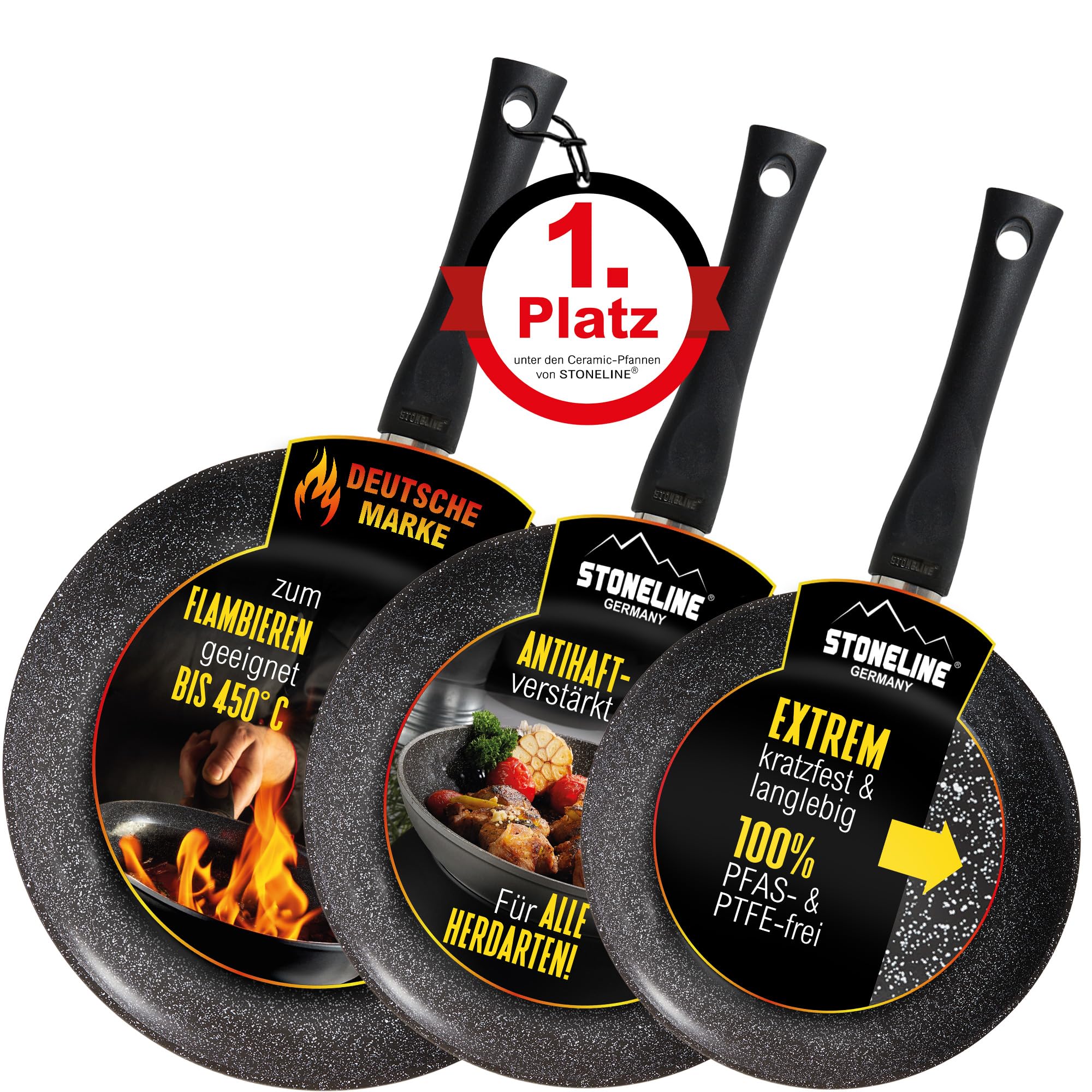 Set Padelle In Ceramica STONELINE 3 Pezzi - 20/24/28 Cm, Antiaderenti, Senza PFAS, Per Induzione - Foto 4