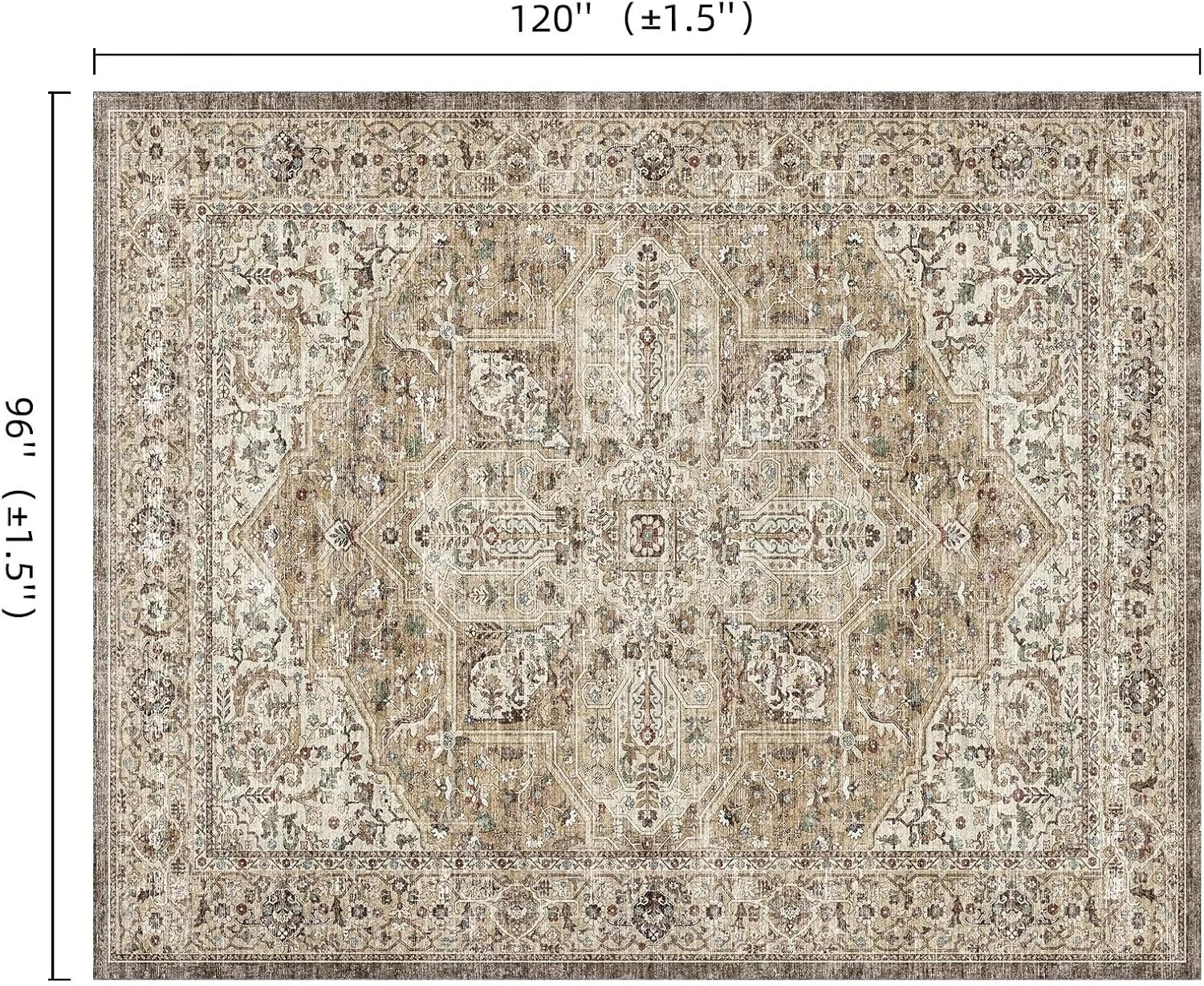 similar 8x10 area rugs for living room, washable boho non-slip vintage distress large rugs for bedroom dining room nursery office, 0.3\" neutral oriental throw thin carpet, brown/multi brown/multi 8x10