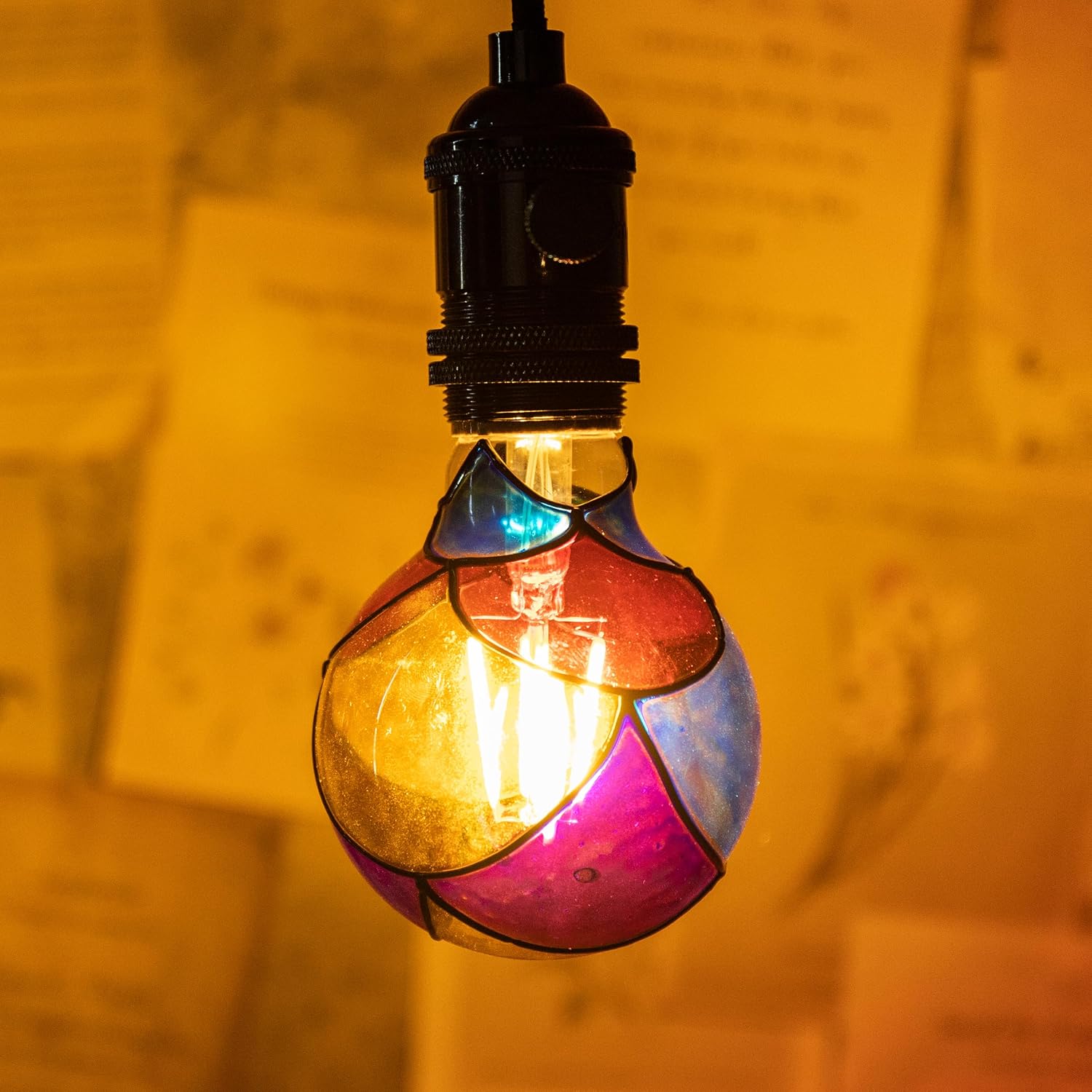 Stained Glass Light Bulb, Rainbow Painted, 4W 120V, Multi Colored Indoor, Fun Romantic, Unique Decorative