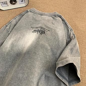 GURUNVANI Men Wash Graphic T Shirts Vintage Oversized Shirt Short Sleeve Tee Tops
