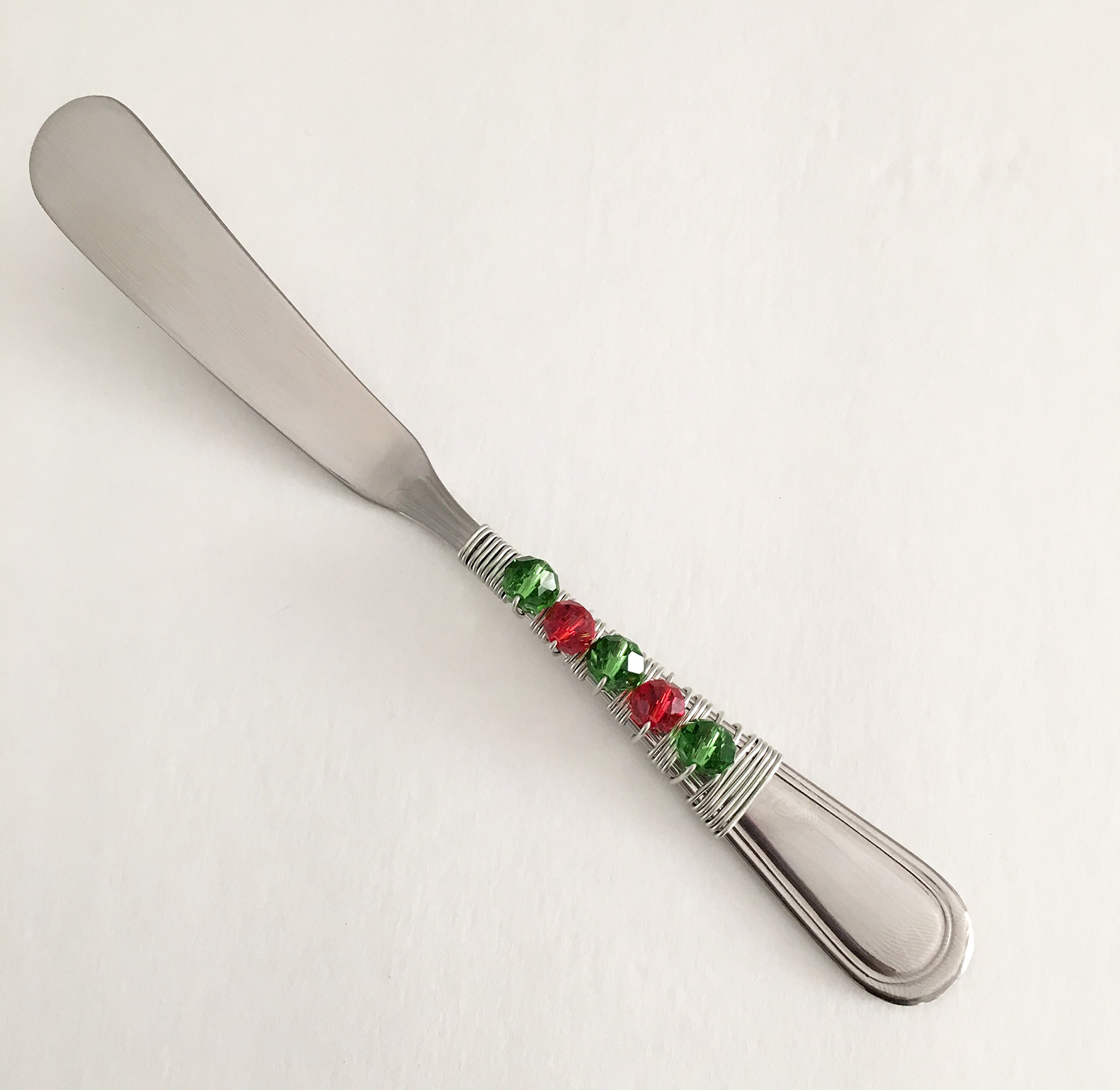 Red & Green Christmas Silver Beaded Spreader Knife