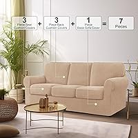 Vista 135 de CHUN YI - Funda elástica para sofá (7 piezas), funda para sofá de 3 plazas con tres respaldos y cojines separados con banda elástica, tela jacquard