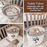 Vista 3 de Cesta de almacenamiento de ciervos para guardería – Contenedor grande de cuerda de algodón de 15"x11" con parche de animales de fieltro suave