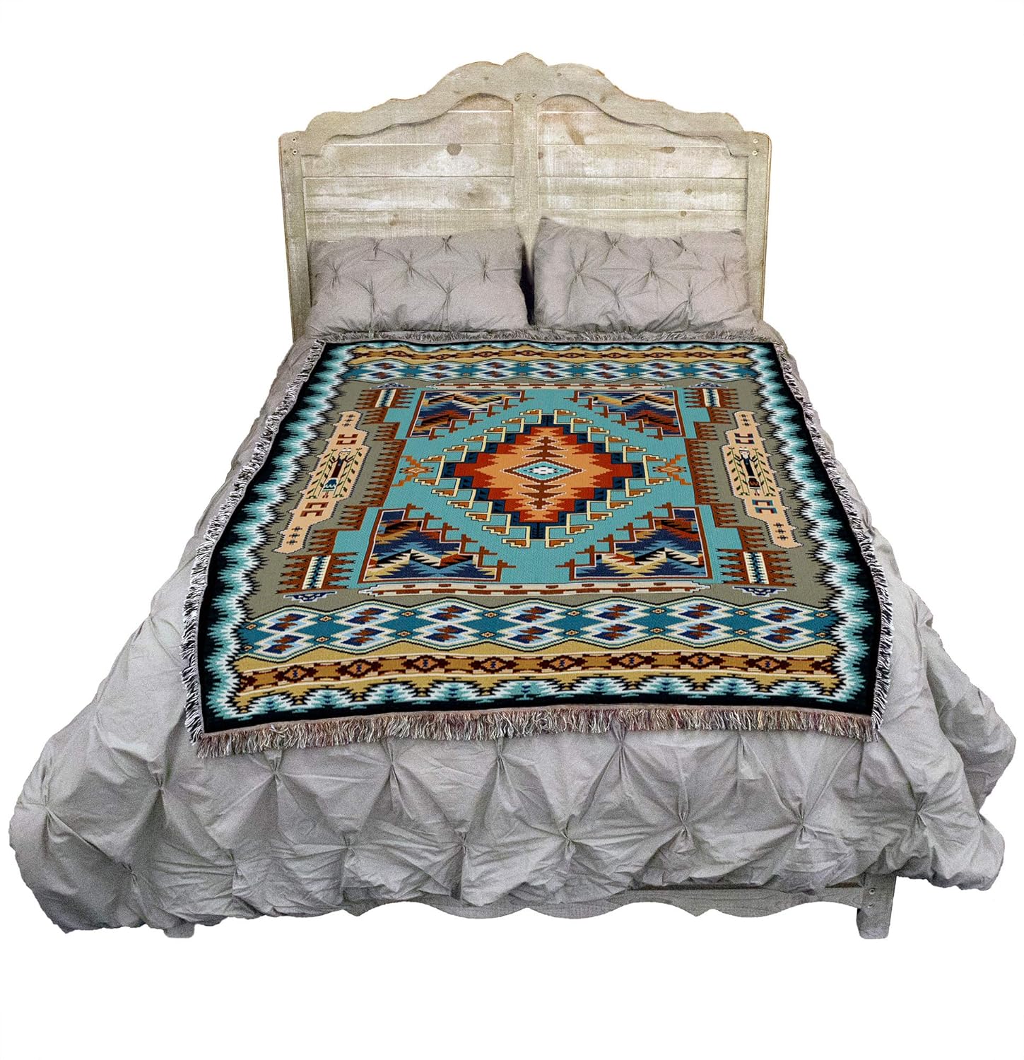 Southwest Sky Cotton Woven Throw Blanket with Fringed Edges