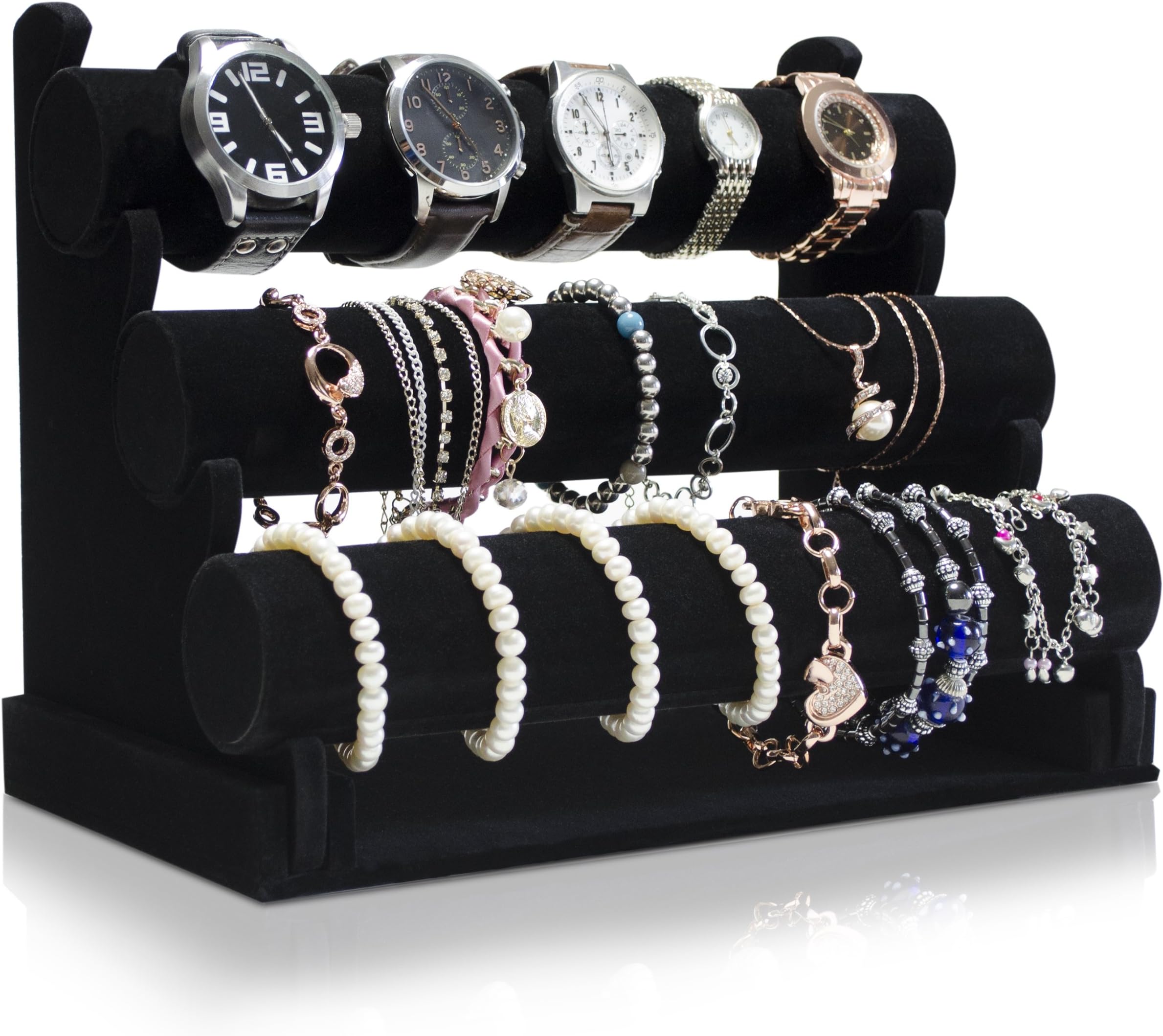 Jewelry and Watch Display Stand for Storage & Presentation of Jewellery & Wristwatches Organizer - Black Velvet