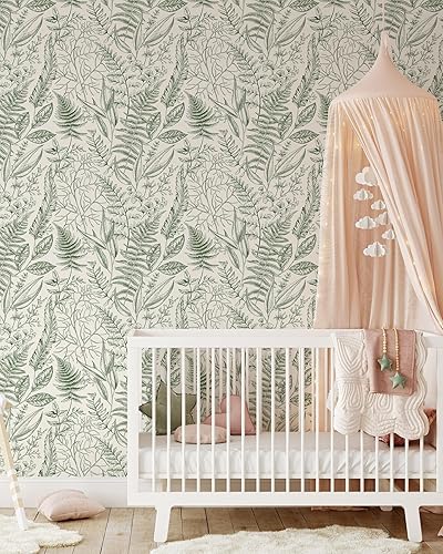 Miniatura 4 de Papel tapiz de hojas y hierbas, papel tapiz botánico autoadhesivo extraíble, papel tapiz floral para despegar y pegar (muestra de 12 pulgadas de