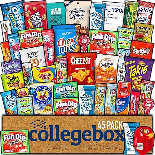 COLLEGEBOX Snack Box (45 Count) Christmas Variety Pack Care Package Gift Basket Adult Kid Guy Girl Women Men Birthday College Student Office School
