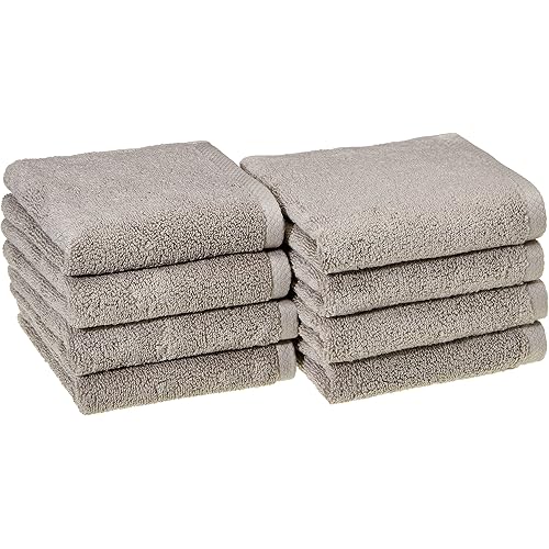 Amazon Basics 100% Cotton Quick-Dry Hand Towel, 8-Pack, Platinum, 28" x 16"