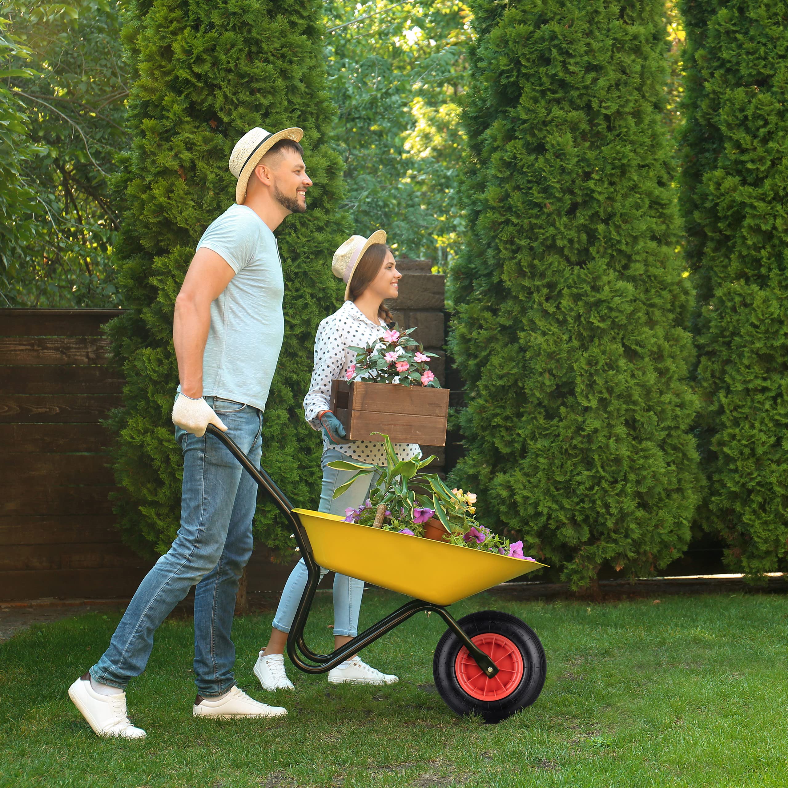Relaxdays Roue de brouette 4.80/4.00-8, pneumatique, Jante en Acier, Charge maximale : 120 kg, avec Valve, Noir et Rouge