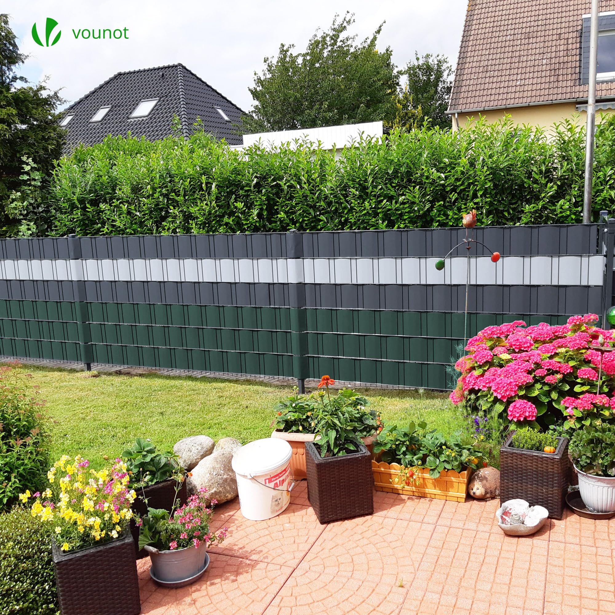 VOUNOT® PVC Privacy Screen Strips 450 g/m² Garden Privacy Fence Screen 70m x 19cm Double Rod Mats with 40 Clips for Deck Patio - Image 2