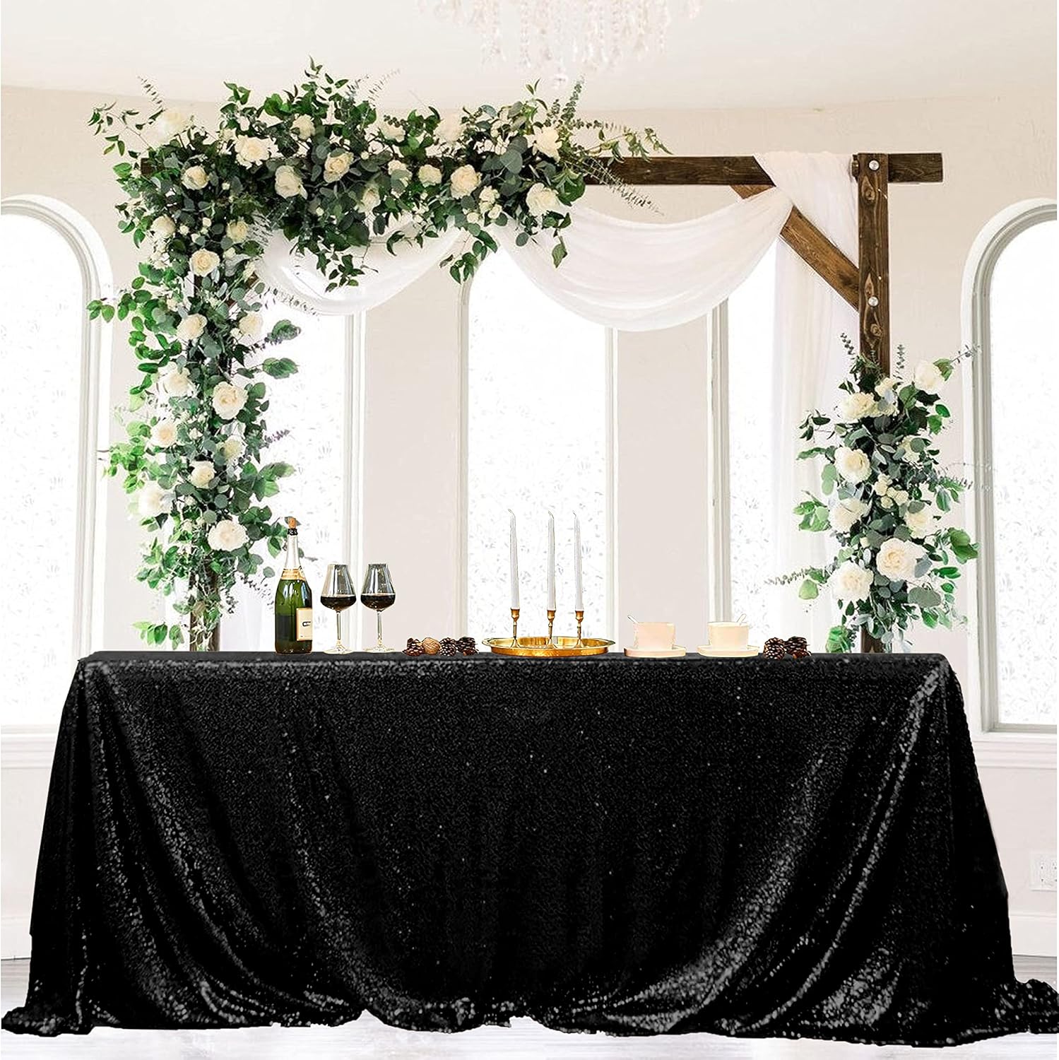 Black Rectangle Sequin Tablecloths for Parties,90 X 132 inch Glitter Shiny Large Table Cover Fitted 8FT Table for Wedding Birthday Valentine Holiday Event Reception Decoration