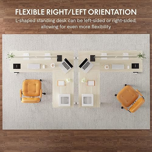 Miniatura 54 de FLEXISPOT Escritorio de esquina profesional con motor dual en forma de L, escritorio eléctrico de pie, escritorio de pie con altura ajustable, mesa