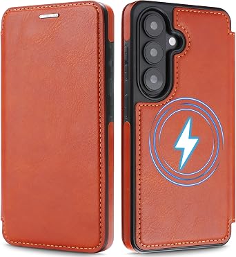 for Samsung Galaxy S26 Wallet Case with [RFID Blocking] Card Slot, MagSafe-Fit,PU Leather Strong Magnetic Flip Fold Protective Phone Case for Samsung S26 Case Wallet,Brown