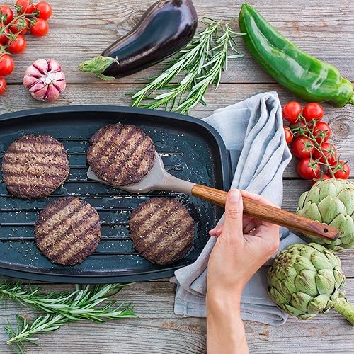 Miniatura 7 de Miusco Juego de utensilios de cocina de silicona antiadherente con mango de madera dura de acacia natural 5 piezas gris sin BPA utensilios para