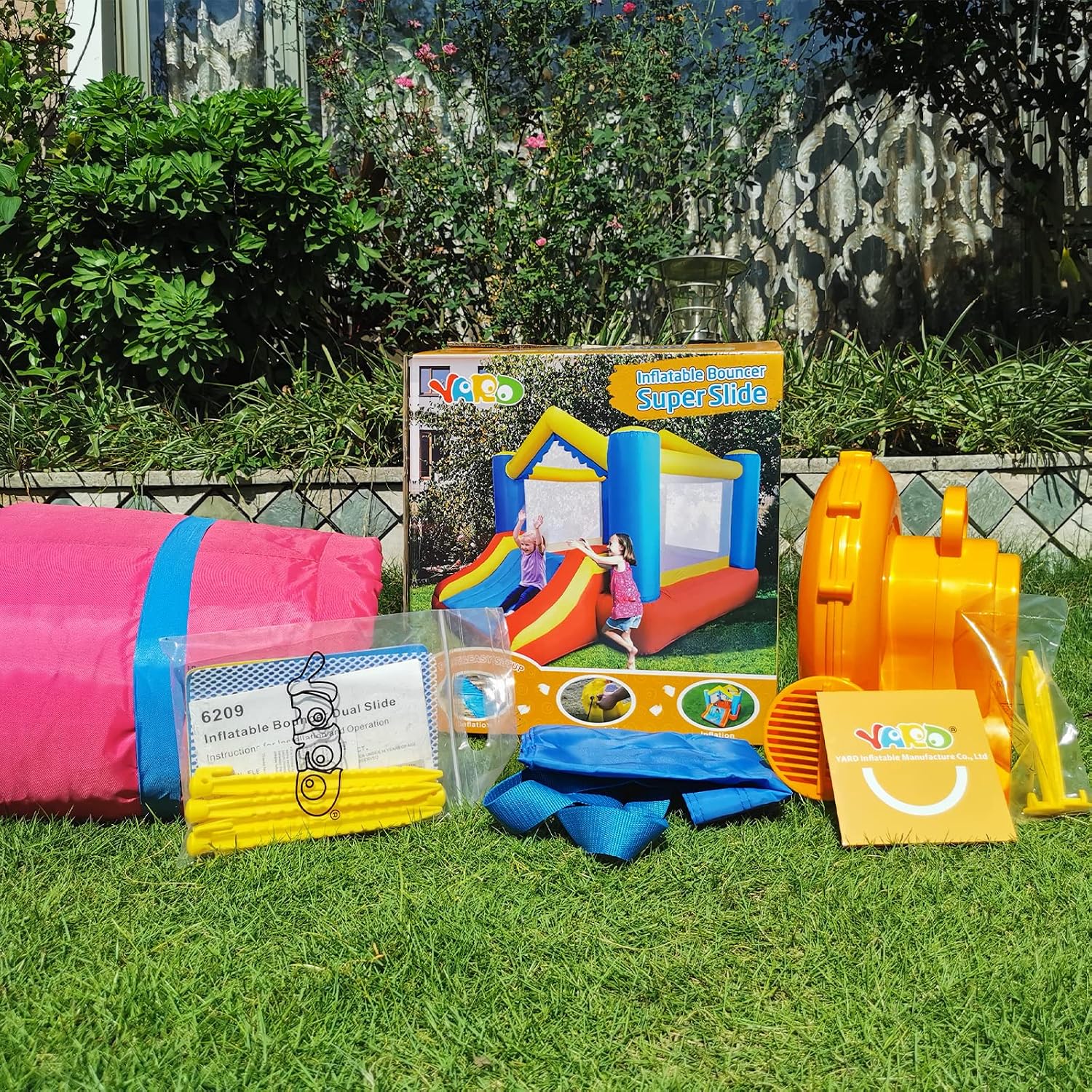 YARD Bounce House Inflatable Bounce House with Slide 12 ft x 9 ft x 8 ft H, Jumping Bouncing House Jump Slide Dunk Playhouse with UL Certified Air Blower