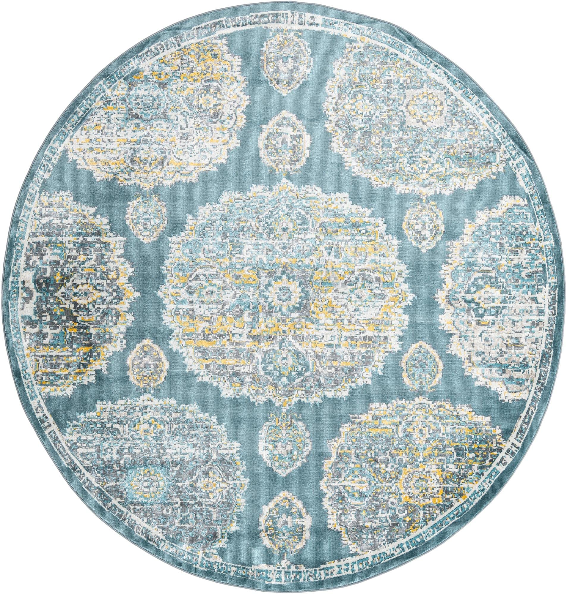 Rugs.com Paragon Collection Rug – 8 Ft Round Gray Blue Medium-Pile Rug Perfect for Kitchens, Dining Rooms